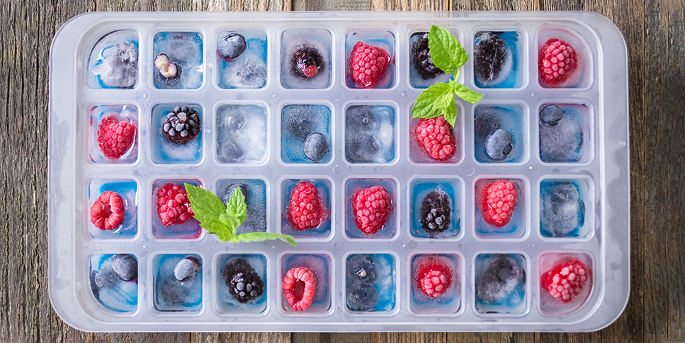Fruits frozen in ice cube trays